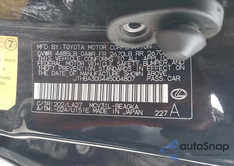 2004 Lexus Es 330 из США, поврежденный, VIN JTHBA30G445004807